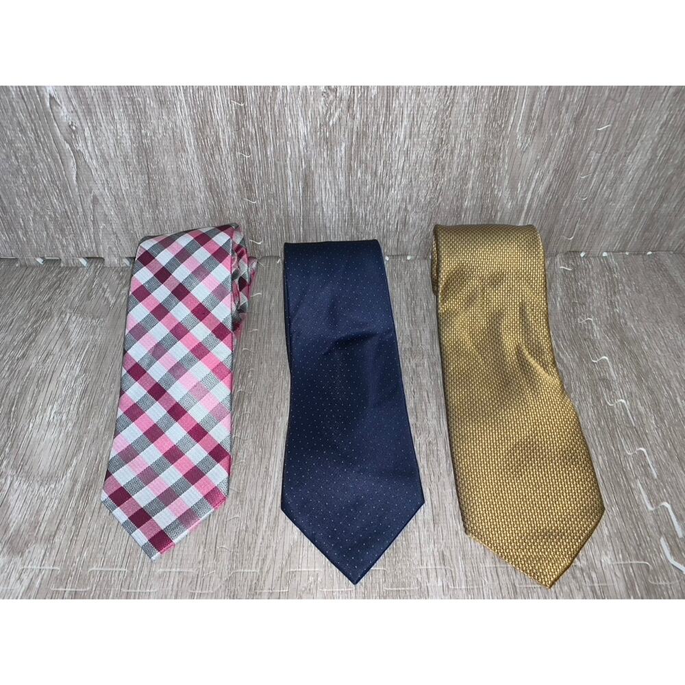 Set of 3 Men's‎ J FERRAR GEORGE Multicolor Plaid & Check Necktie Set